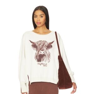 Free People Highland Cow Camden  sleeve sweatshirt XL Cream